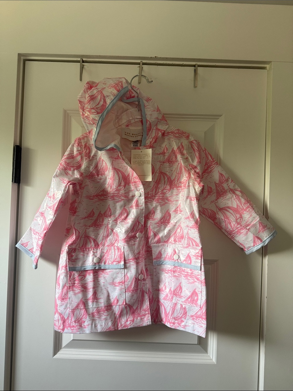 Beaufort Bonnet Company NWT toddler Hooded Raincoat Pink Sailboat 18-24 months